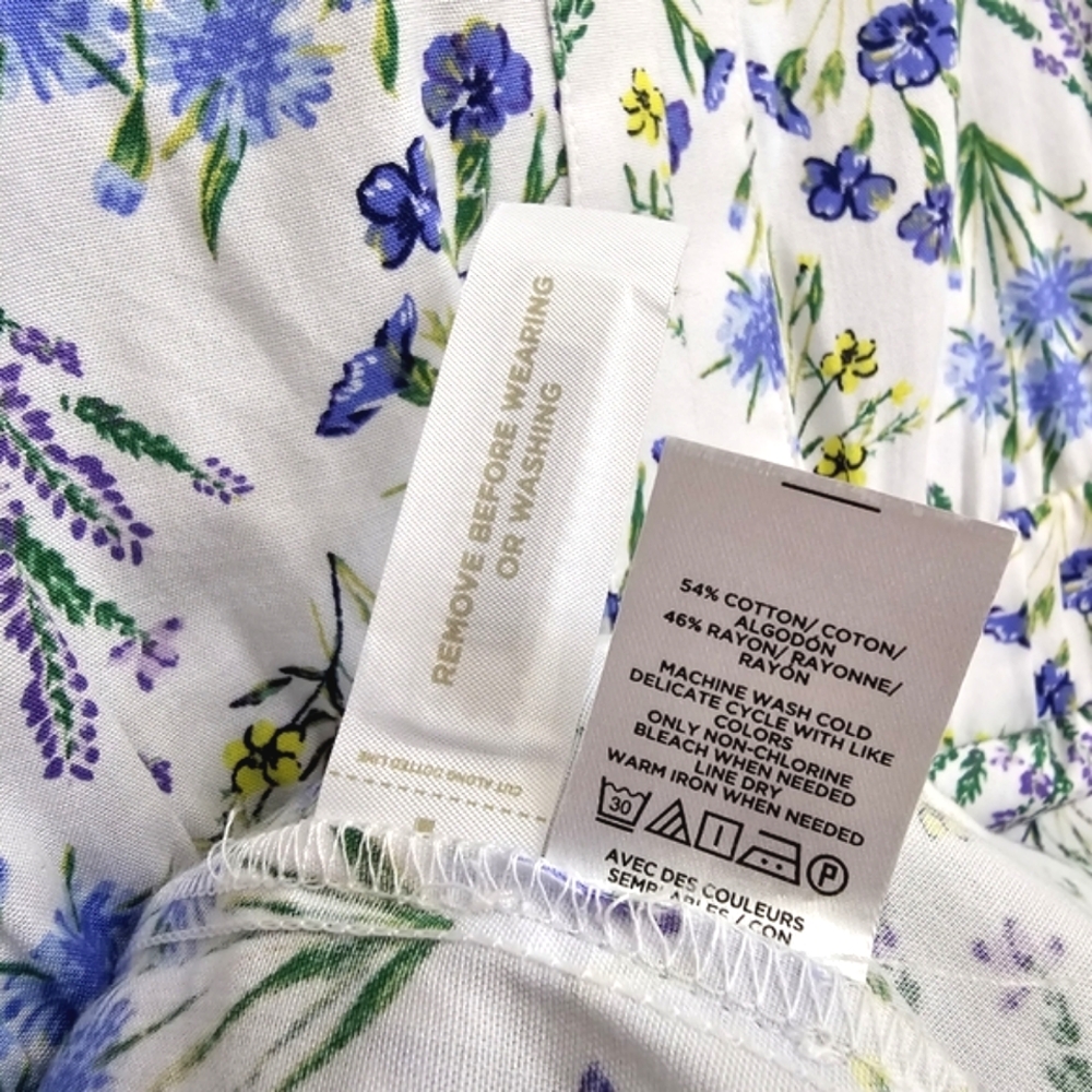 Nwot LOFT  White /Blue/Lavender Floral Puffed Sleeve Back Cutout Tier Midi Dress - Picture 13 of 16